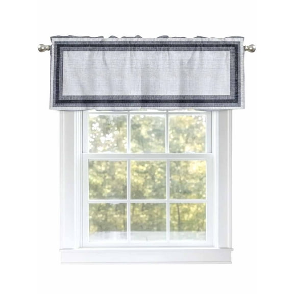 Gray Boho Curtain Valances for Windows, Vintage Country Chic Shabby Ombre Geometric Kitchen Valance Window Treatment, Light Filtering Block Curtains for Bathroom/Bedroom/Living Room 42'' x 12''