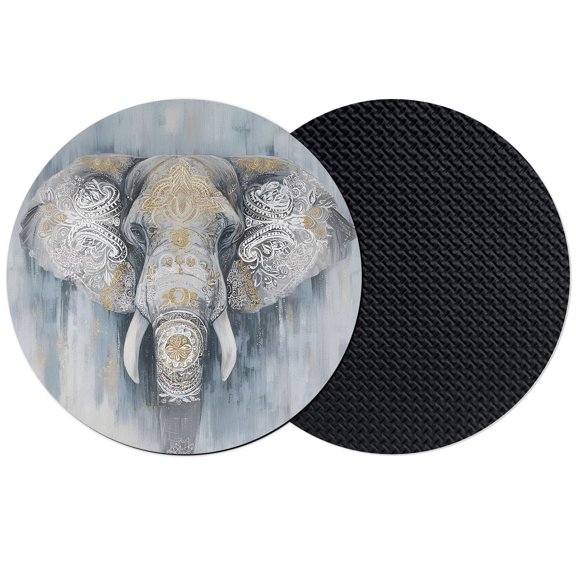 Gray Boho Elephant Coasters Set of 2, Absorbent Coasters for Drinks, Abstract Ethnic Tribal Totem Coaster for Desk Coffee Table Protection, Home Decor House Warming Gifts 4"