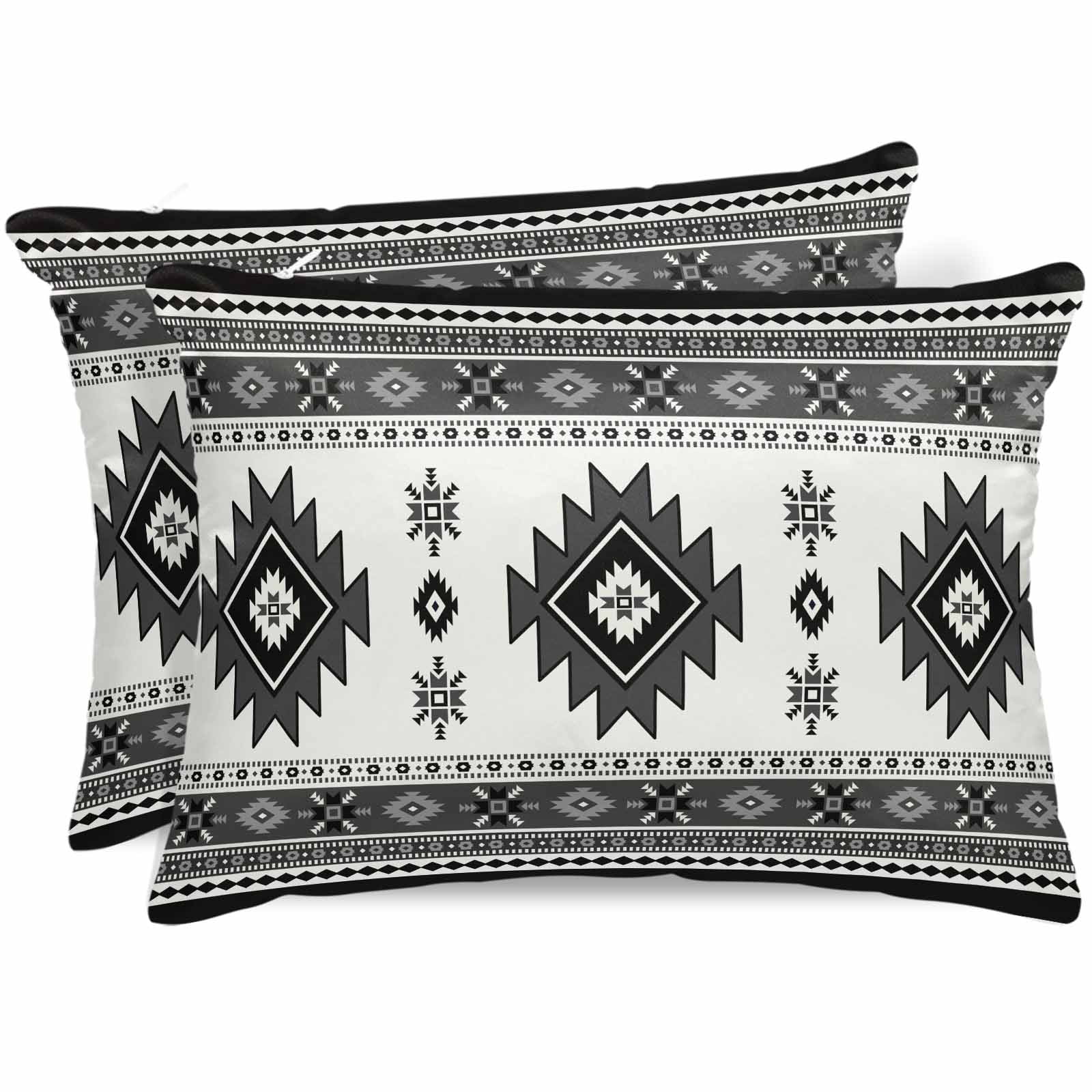 Gray Boho Pillow Cases Queen Size Set of 2, Smooth Satin Pillowcase for Hair and Skin, Southwest Aztec Country Geometric Aesthetic Decorative Cooling Bed Pillow Covers with Zipper, 20x30 Inches