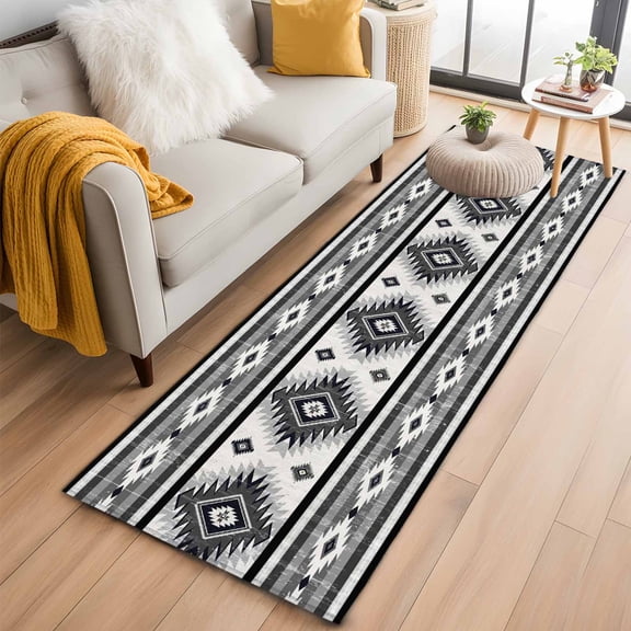 Gray Boho Runner Rug 2x6 FT,Non Slip Hallway Rugs,Southwestern Ethnic Aztec Retro Geometric Washable Soft Floor Carpet Throw Runner Carpet Long Rugs for Entryway Kitchen Bedside Sliding Door