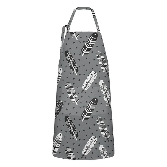 Gray Boho Tribal Feathers Pattern Apron-Garden Aprons for Women with Pockets-Cotton Linen Waterproof Kitchen Cooking Gardening Aprons Adjustable for Kitchen,Cooking,BBQ and Salon 33x27 Inch