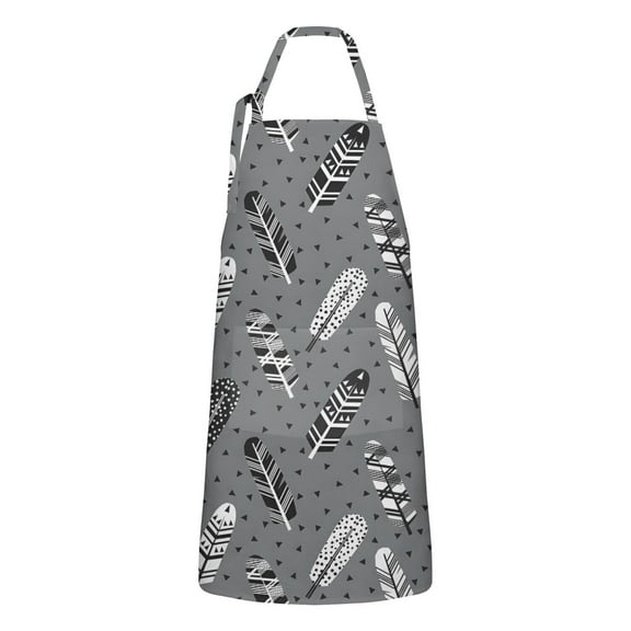 Gray Boho Tribal Feathers Pattern Apron-Garden Aprons for Women with Pockets-Cotton Linen Waterproof Kitchen Cooking Gardening Aprons Adjustable for Kitchen,Cooking,BBQ and Salon 33x27 Inch