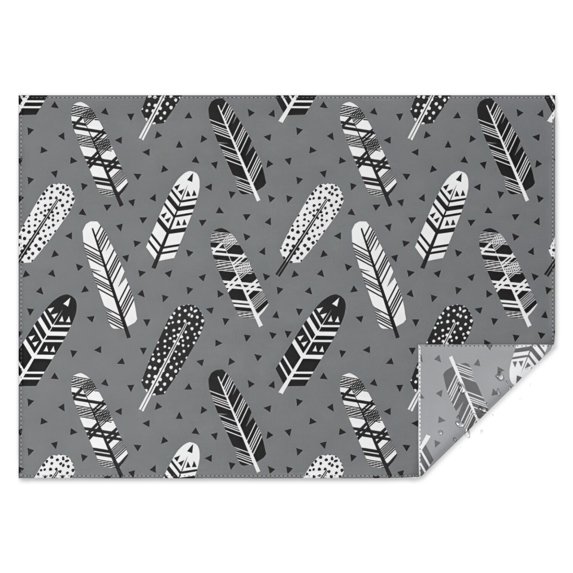 Gray Boho Tribal Feathers Pattern Rectangle Tablecloth 60"x84",Waterproof Polyester Rectangle Table Cloth, Wipeable Spillproof Polyester Tablecloth for Dining, Camping, Indoor and Outdoor