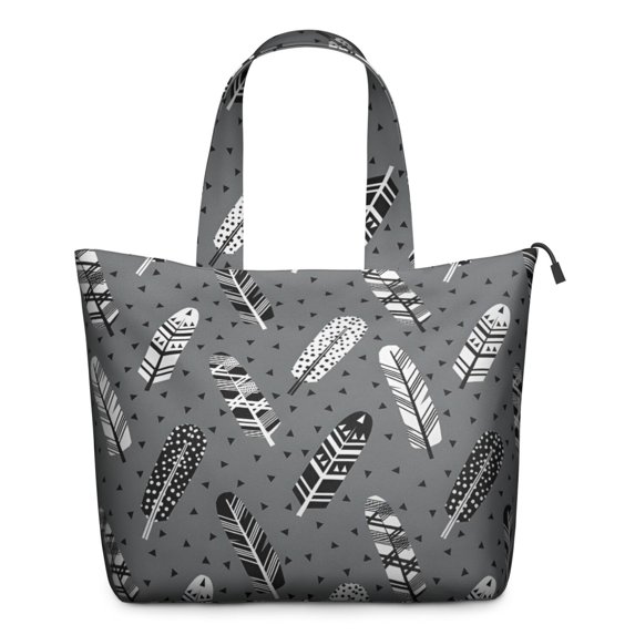 Gray Boho Tribal Feathers Pattern Travel Tote Bags for Women Carry On,Large Weekender Bags for Women Travel,Multi Functional Duffle Bag for Work,Shopping,Sports