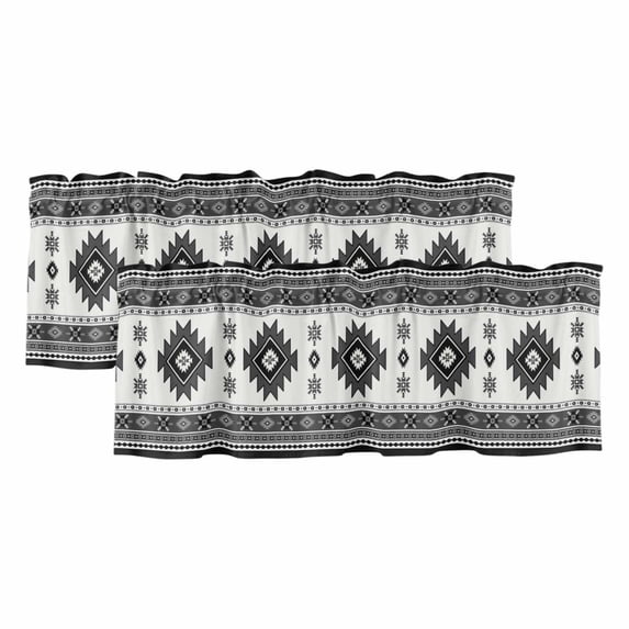 Gray Boho Valances for Windows, Decorative Rod Pocket Window Valance Curtains, Southwest Aztec Country Geometric Aesthetic Short Curtain Drapes for Kitchen/Living Room, 2 Panels, 60" W x 18" L