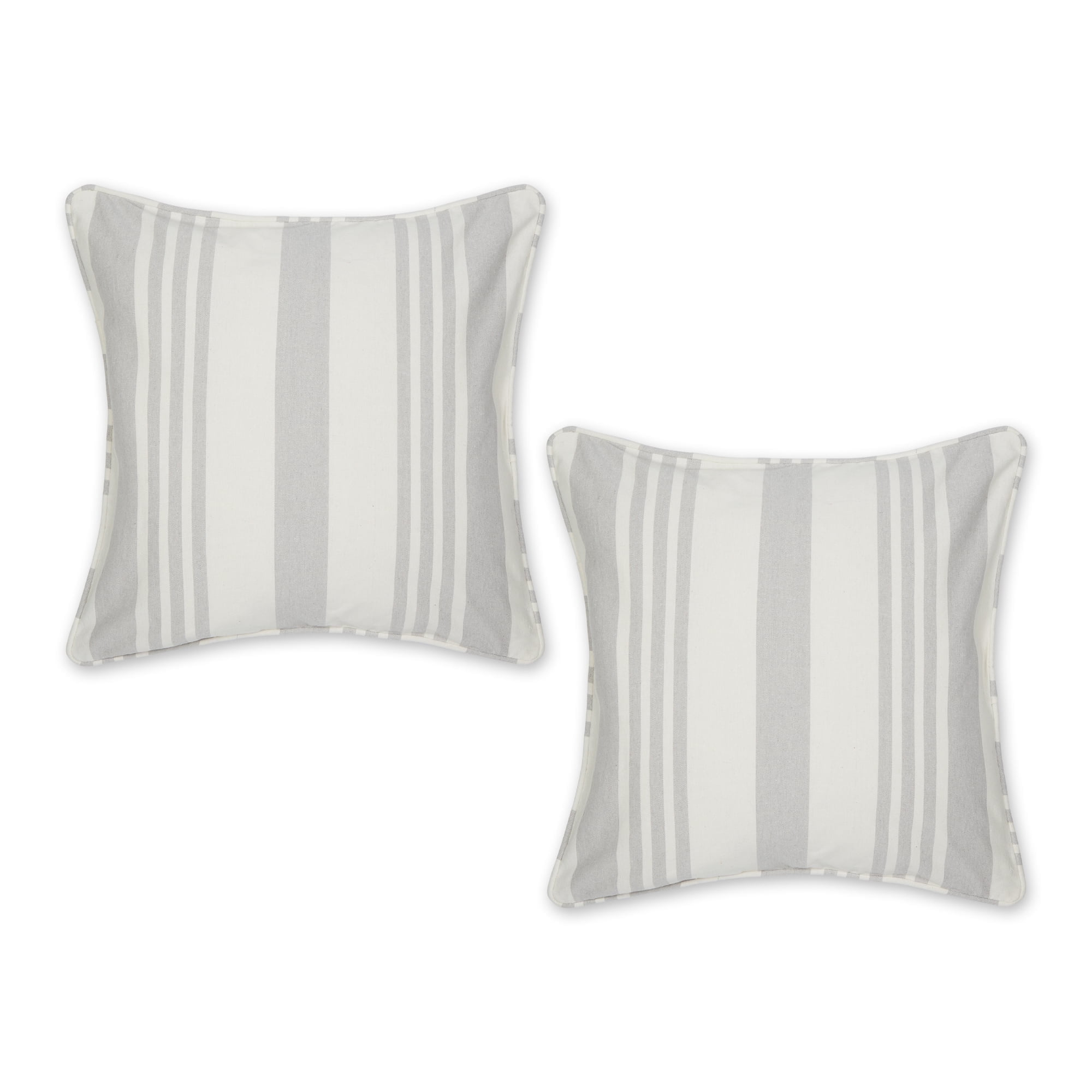 Gray and White Striped Cotton Euro Pillow Covers, Set of 2