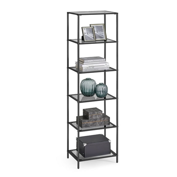 Gray Bookshelf, 6-Tier Bookcase Slim Storage Shelving for Home, Display Organizer Rack