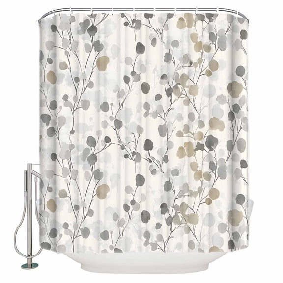 Gray Botanical Bathroom Shower Curtains with 12 Hooks Polyester Waterproof Shower Curtain for Stalls Bathtubs Farmhouse Spring Summer Floral Leaves Decorative Bathroom Privacy Curtain 72x72 Inches