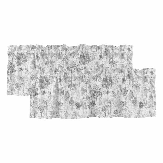 Gray Botanical Curtain Valances for Windows, Kitchen Valance Window Treatments Panel 2 Pack, Watercolor Spring Floral Summer Rod Pocket Short Curtains for Bathroom Bedroom 54 x 18 Inch