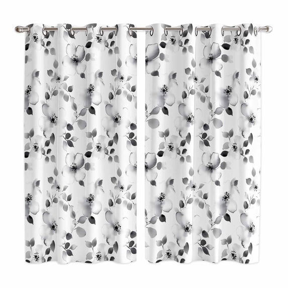 Gray Botanical Kitchen Curtains 63 Inch Length, Retro Blossom Floral Farmhouse Wildflower Grommet Top Bedroom Living Room Curtains, Light Filtering Cafe Curtain Drapes 2 Panels Set 84''x63''