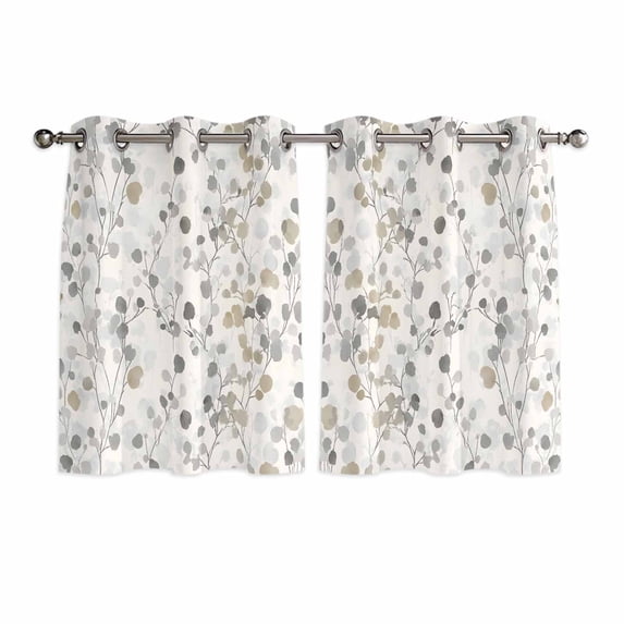 Gray Botanical Kitchen Curtains Short 54 Inch Length, Farmhouse Spring Summer Floral Leaves Grommet Top Bedroom Living Room Curtains, Light Filtering Cafe Curtain Drapes 2 Panels Set 84''x54''