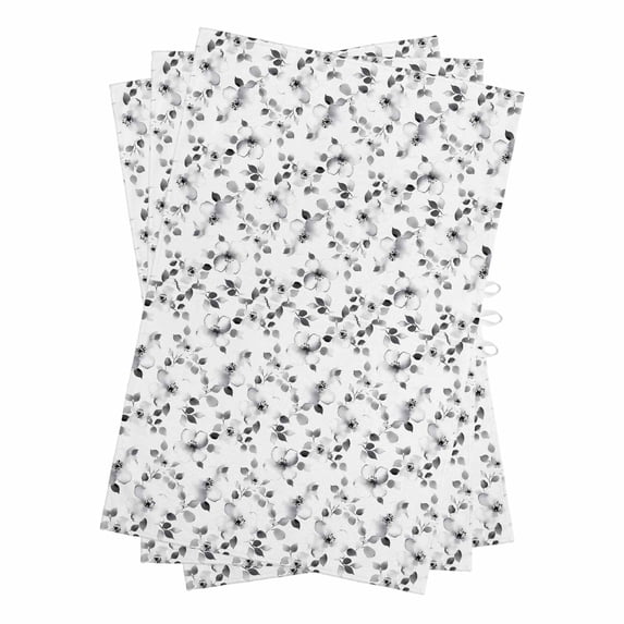 Gray Botanical Kitchen Towels Set of 3, Water Absorbent Dish Towel, Retro Blossom Floral Farmhouse Wildflower Decorative Hand Towels - Quick Drying Cloth for Cooking Baking, 18x28 Inch