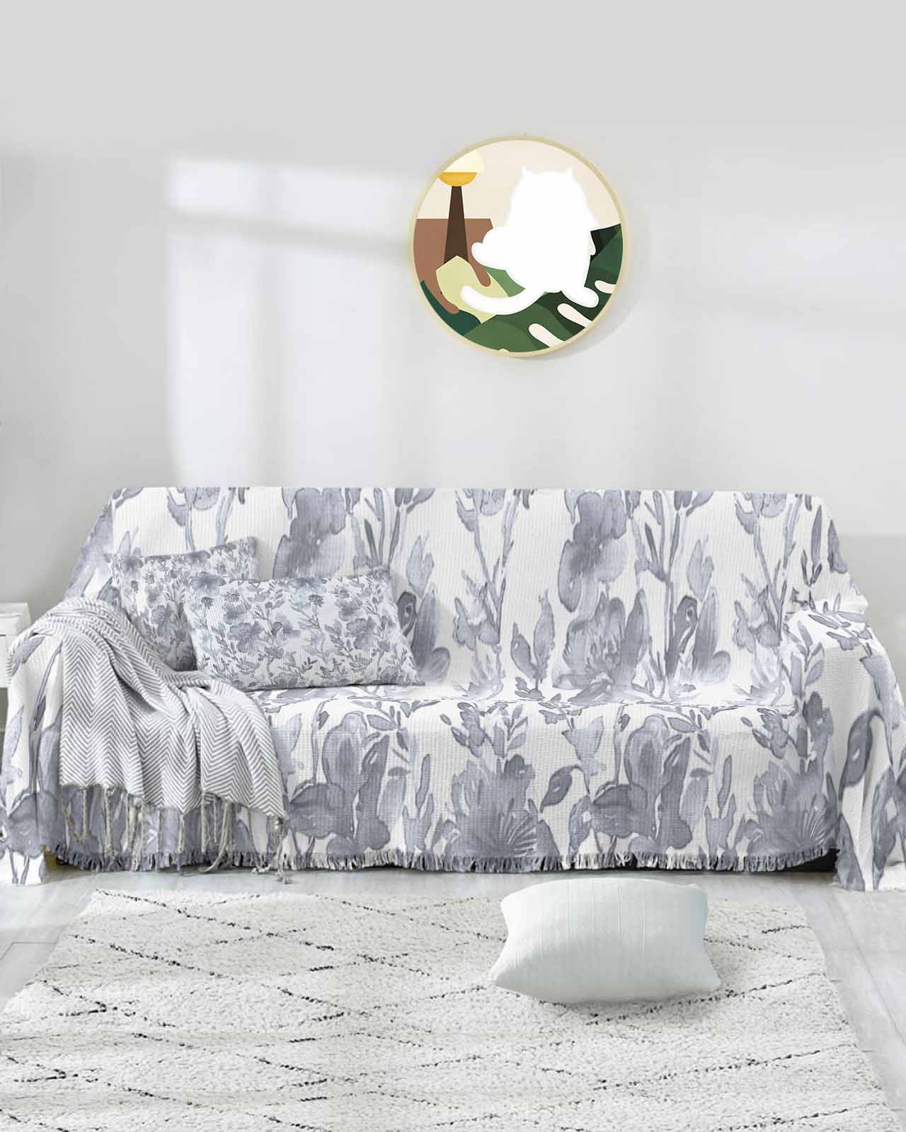 Gray Botanical Sofa Couch Covers for 3 Cushion Couch,Washable L Shape Sectional Sofa Covers for Loverseat/Pet/Kid,Floral Flower Abstract Contemporary Plant Slipcover Throw Blanket Futon Cover 71x134
