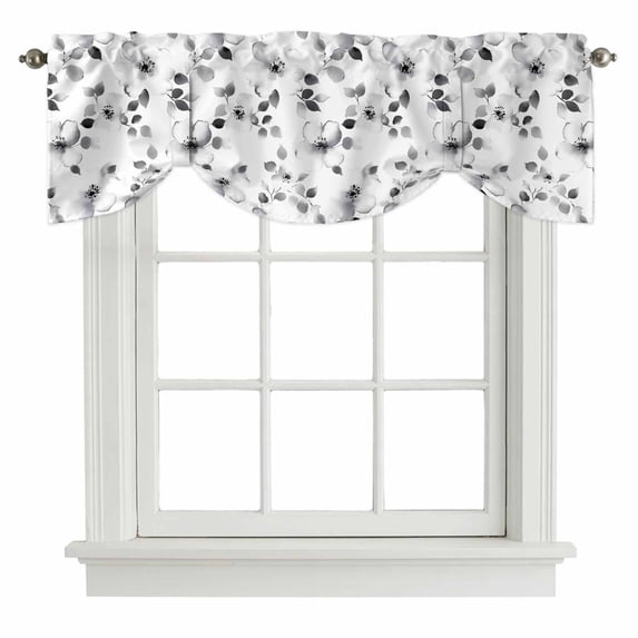 Gray Botanical Tie Up Valance Curtains for Windows, Kitchen Curtains Window Treatments, Retro Blossom Floral Farmhouse Wildflower Short Window Shades Valances for Bedroom Bathroom Cafe 42"x18"
