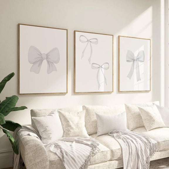 Gray Bow Print Preppy Wall Art Gray Teen Room Decor White Bow Nursery Art Set 3 Stretched Canvas 8x12