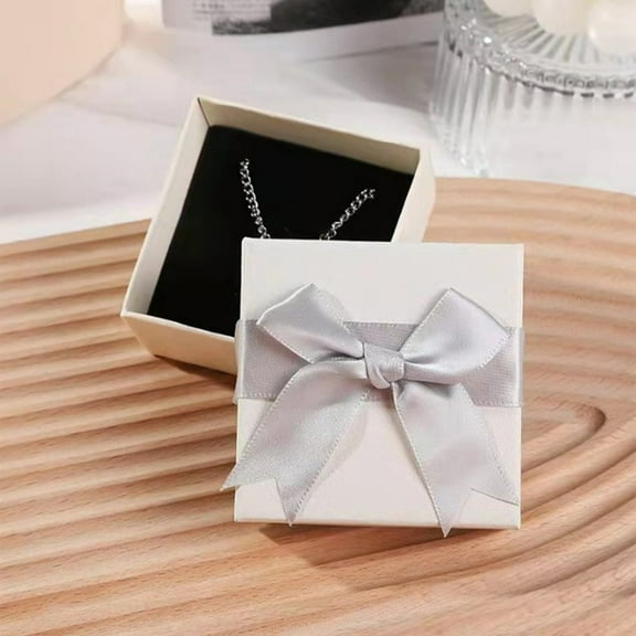 Gray Bow White Gift Box, Jewelry Storage Box for Earrings, Rings, Necklaces, Bracelets, Wedding Proposal, Engagement Gift Box, Ribbon Decoration, Stylish Jewelry Packaging