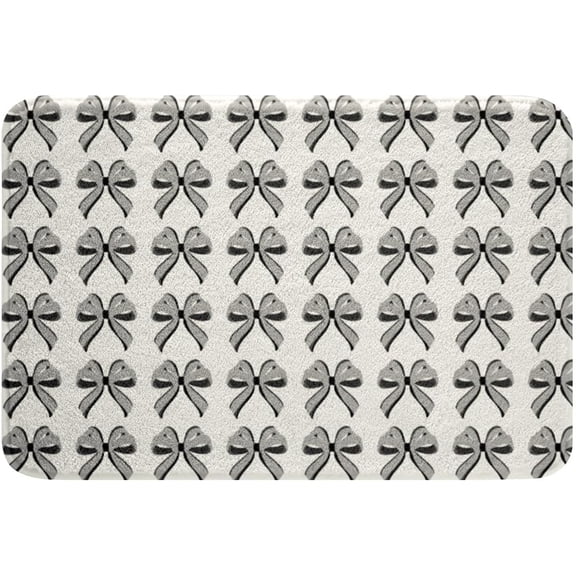 Gray Bowknot Bathroom Rug 16x24, Cartoon Bow Tie Fluffy Door Mat for Kids Lady Girls, Kawaii Girly Ribbon Print Waterproof Bath Rug, Cute Dreamy Princess Non Slip Bathroom Mat