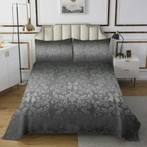 Gray Bowknot Quilt Set Antique Victorian Damask Bedspread Set Twin,Bow Knot Coverlet Set Vintage Floral Gothic Quilted,Exotic Baroque Flowers Bohemian Decor