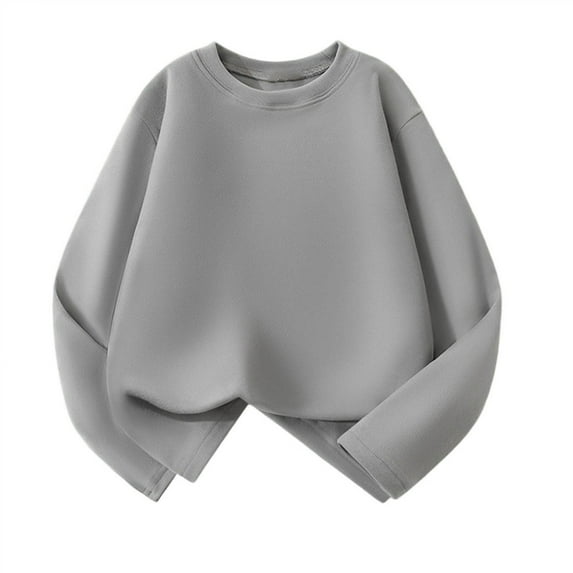 Gray Boy Girl Boy Loose Fit Tshirts Boat Neck Tee Tops for Boy Long Sleeve Lounge Plain Summer Fall Tee Shirt 2025 Clothing Trendy 11 Year