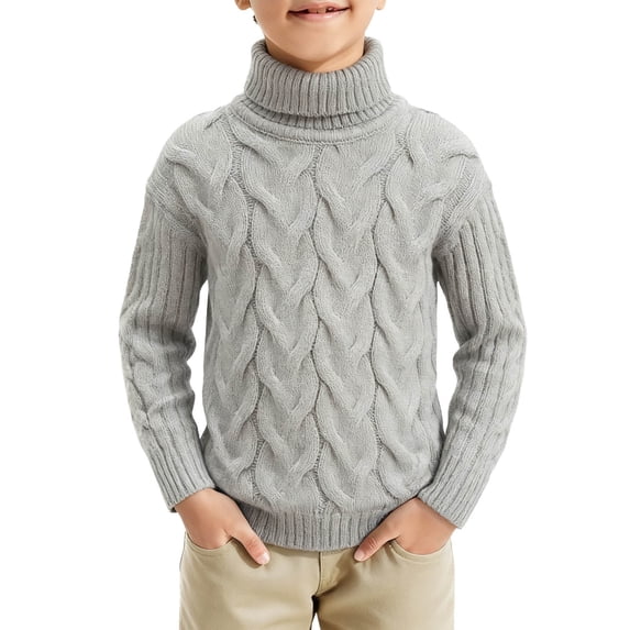 Gray Boy Girl Kids Girl Boy Long Sleeve Tshirts Tee Tops for Kid Boat Turtleneck Neck Sweater Crochet Warm Knit Plain Fall Winter Tee Shirt 2025 Soft Comfy Clothes 4 Years