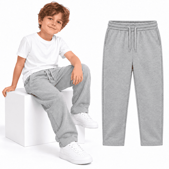 Gray Boys Sweatpants size 12-14, Drawstring Elastic Waist Kids Joggers with Pockets, Straight Leg Casual Sweat Pants for School Active Wear