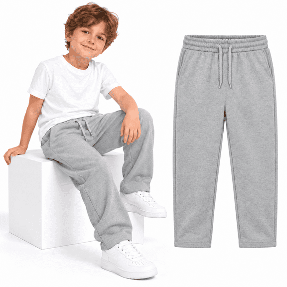 Gray Boys Sweatpants size 12-14, Drawstring Elastic Waist Kids Joggers with Pockets, Straight Leg Casual Sweat Pants for School Active Wear