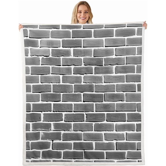 Gray Brick Throw Blanket Brick Texture Soft Fleece Sherpa Cozy Fuzzy Plush Warm Geometric Fuzzy Plush Throw Luxury Twin for Bed Couch Living Room 30" x 40"