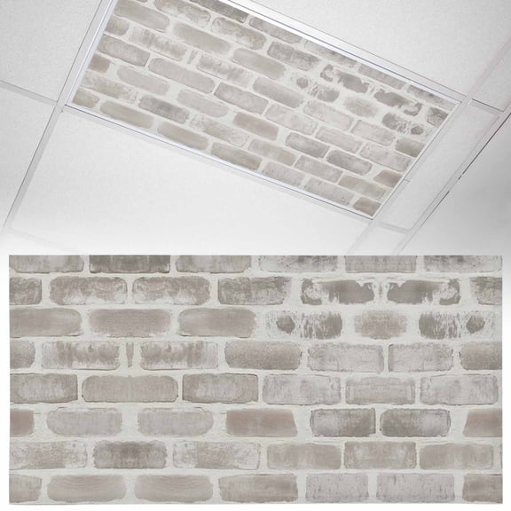 Gray Bricks Fluorescent Light Covers Stone Wall Art Retro Abstract Vintage Magnetic Light Filters Ceiling Lighting Panel Shade for Classroom Office Home 2 x 4 ft, 1 Pack