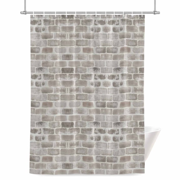 Gray Bricks Shower Curtain, Stone Wall Art Retro Abstract Vintage Waterproof Shower Curtain Set with 12 Hooks Lightweight Bath Curtains Fabric Bathroom Decor 36x72 Inches