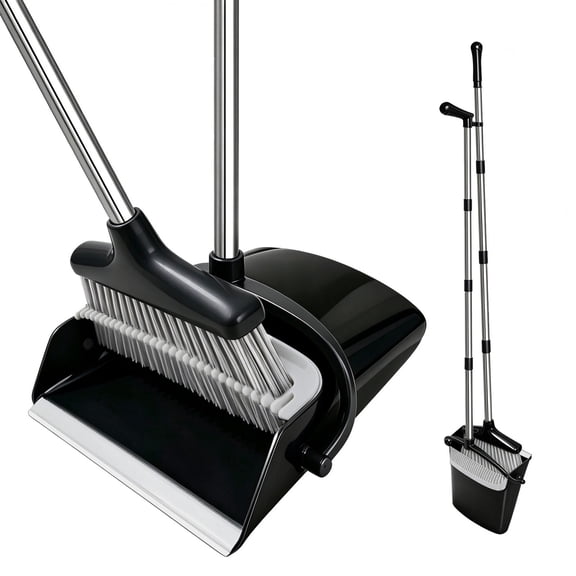 VOVMIIN Black Broom and Dustpan Set, Combo for Home Floors Broom and Dust Pan Combo, with Long Handle Dustpan 