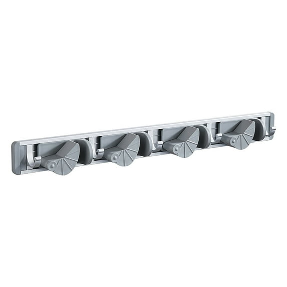 Gray Broom Holder Wall Mount Mop Organizer with 4 Clips And 5 Hooks