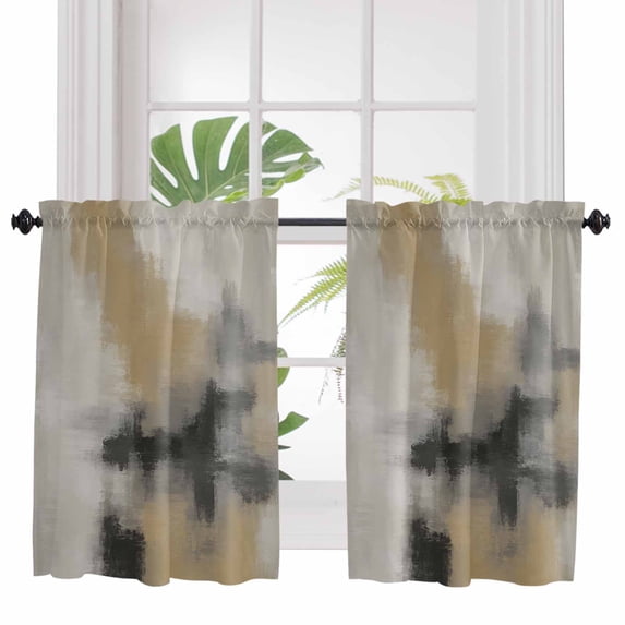 Gray Brown Black Ombre 2 Panel Kitchen Curtains for Windows, Modern Abstract Oil Painting Bathroom Privacy Curtain, Home Décor Window Treatment for Bedroom/Living Room 55"x45"