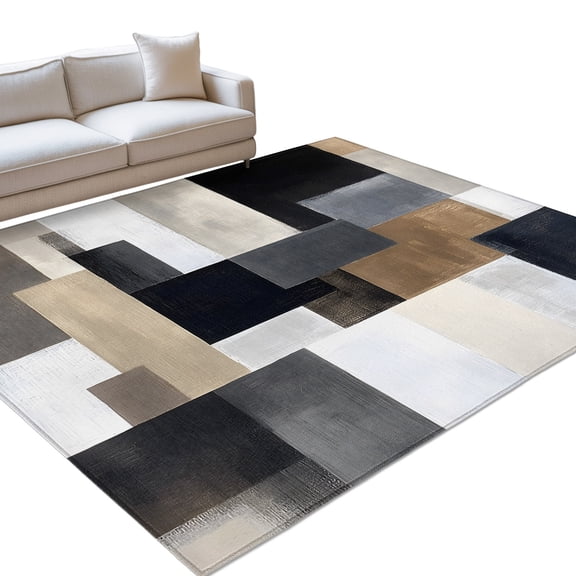 Gray Brown Black Painting Area Rug, Abstract Art Non-Slip Felt Rubber Backing Rectangle Indoor Carpet Washable Rugs for Living Room Bedroom 5x8ft
