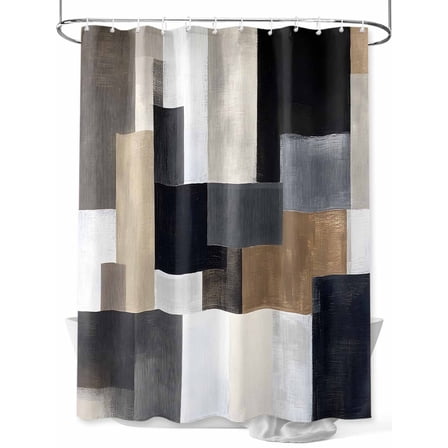 Gray Brown Black Painting Shower Curtain, Abstract Art Waterproof Shower Curtain Set with 12 Hooks Lightweight Washable Fabric Shower Curtains for Bathroom 72x72 Inches