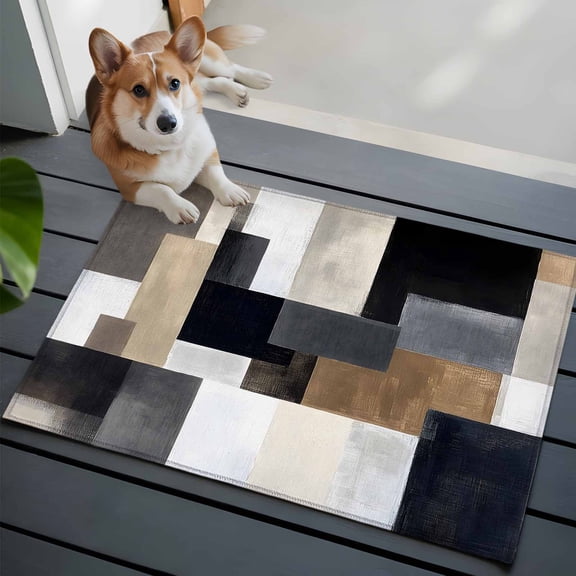 Gray Brown Black Painting Washable Area Rug 2x3 Abstract Art Low-Profile Area Rugs with Non Slip Backing Indoor Floor Carpet for Entrance Living Room Bedroom Home Office