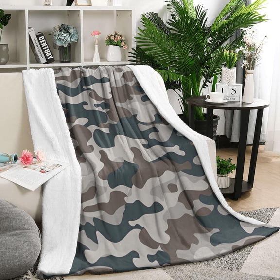 Gray Brown Camo Wavy Shapes Pattern Blanket,Comfortable Soft Flannel Throw Blanket,All Season,Warm Lightweight Blankets for Sofa Bed Couch Living Room Chair,50"x60"
