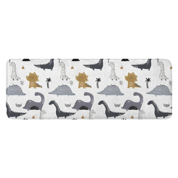 Gray Brown Dinosaurs Palms Pattern Kitchen Rug Mat,Kitchen Runner Rugs Non Skid Washable,Decorative Kitchen Floor Mats for Kitchen,Sink,Laundry,17"x47.2"