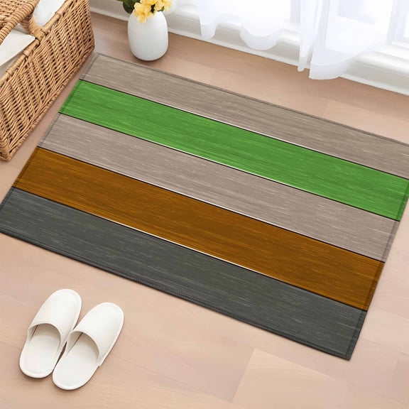 Gray Brown Green Entryway Rug 2'x3' Non Slip Front Door Mats, Retro Farmhouse Gradient Wood Entrance Rugs Indoor Outdoor Carpet, Washable Floor Mats Small Area Rug for Bedroom Kitchen