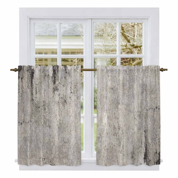Gray Brown Kitchen Curtains 45 Inch Length, Vintage Shabby Texture Making Old Tiers Curtains for Bathroom Bedroom Cafe, Light Filtering Small Window Treatment Short Tiered Drapes 2 Panels 42"Wx45"L