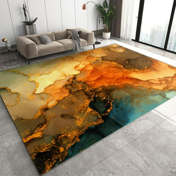 Gray Brown Marble Texture Area Carpet, Retro Abstract Luxury Rugs for Living Room, Carpet for Bedside Noise Reduction High Traffic for Hallway Apartment Bedroom Porch 4x6ft