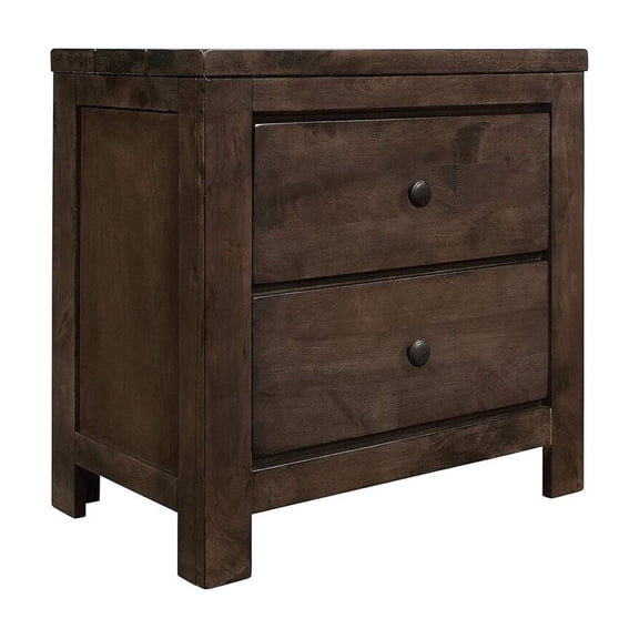 Gray Brown Nightstand - Rustic 2 Drawer Bedside Table - Weathered Wood Design for Bedroom