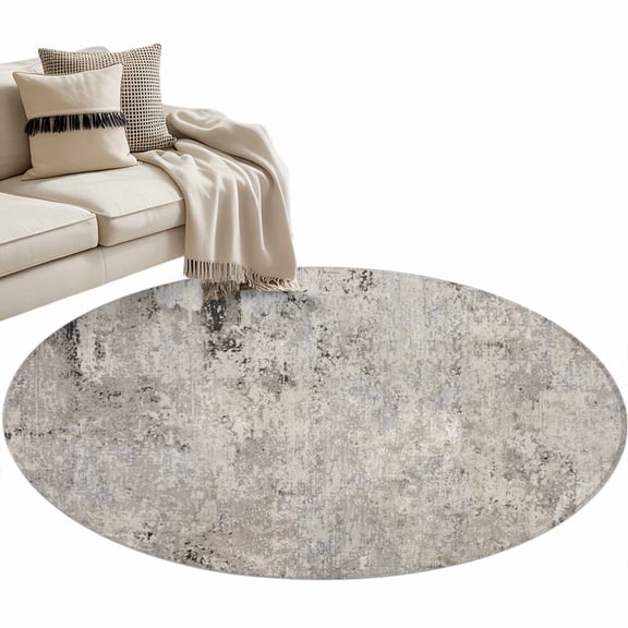 Gray Brown Round Area Rugs Collection 4', Vintage Shabby Texture Making Old Non Slip Indoor Circular Throw Runner Rug Floor Mat Carpet for Living Room Dining Table Bedroom Nursery