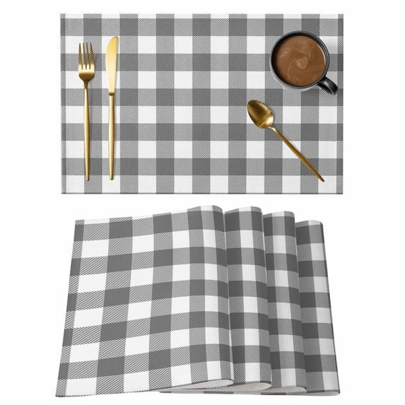 Gray Buffalo Check Plaid Placemats Set of 6 Farmhouse Style Place Mats Table Mats Kitchen Dining Home Outdoor Party Table Decoration