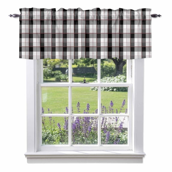 Gray Buffalo Plaid Valance Curtain Black Geometric Check Purple Line Gradient Window Valances Rod Pocket Short Curtains Window Treatments for Kitchen Bedroom Bathroom Laundry 56" x 16"