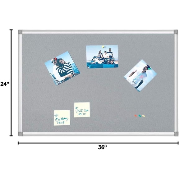 Gray Bulletin Board, Felt Board 24 x 36 inches, Memo Board, Message Board, Notes Manager with Silver Aluminum Frame for Home, School and Office