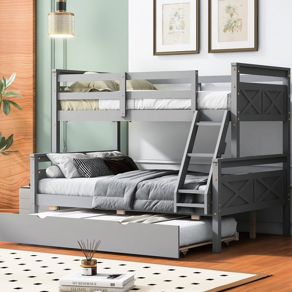 Gray Bunk Bed - Stacked or Separated - Teenager's Room - Customizable Bed Arrangement