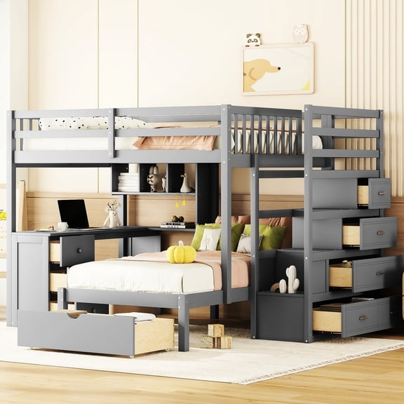 Gray Bunk Bed | Study & Sleep Integration | Student's Room