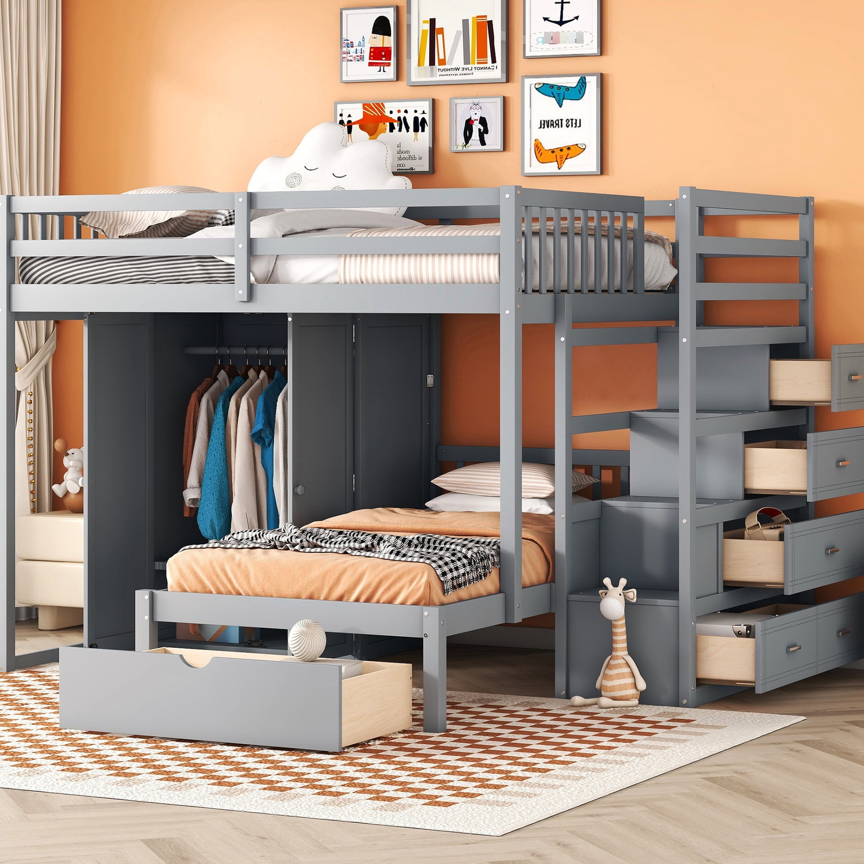 Gray Bunk Bed with Drawers | In Compact Bedrooms | Saves Space ...
