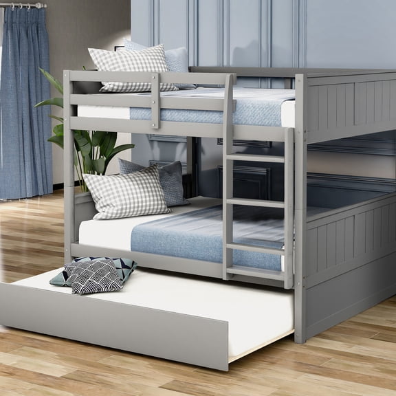 Gray Bunk Bed with Twin Trundle | Fits Different Home Decoration Styles and Accommodates Guests | Ensures Stability and Easy Conversion