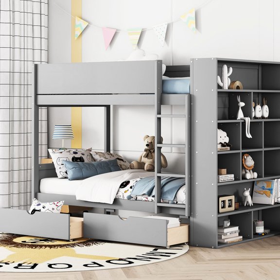 Gray Bunk - Headboard and Footboard on Bottom - For Restful Sleep - Enhanced Comfort